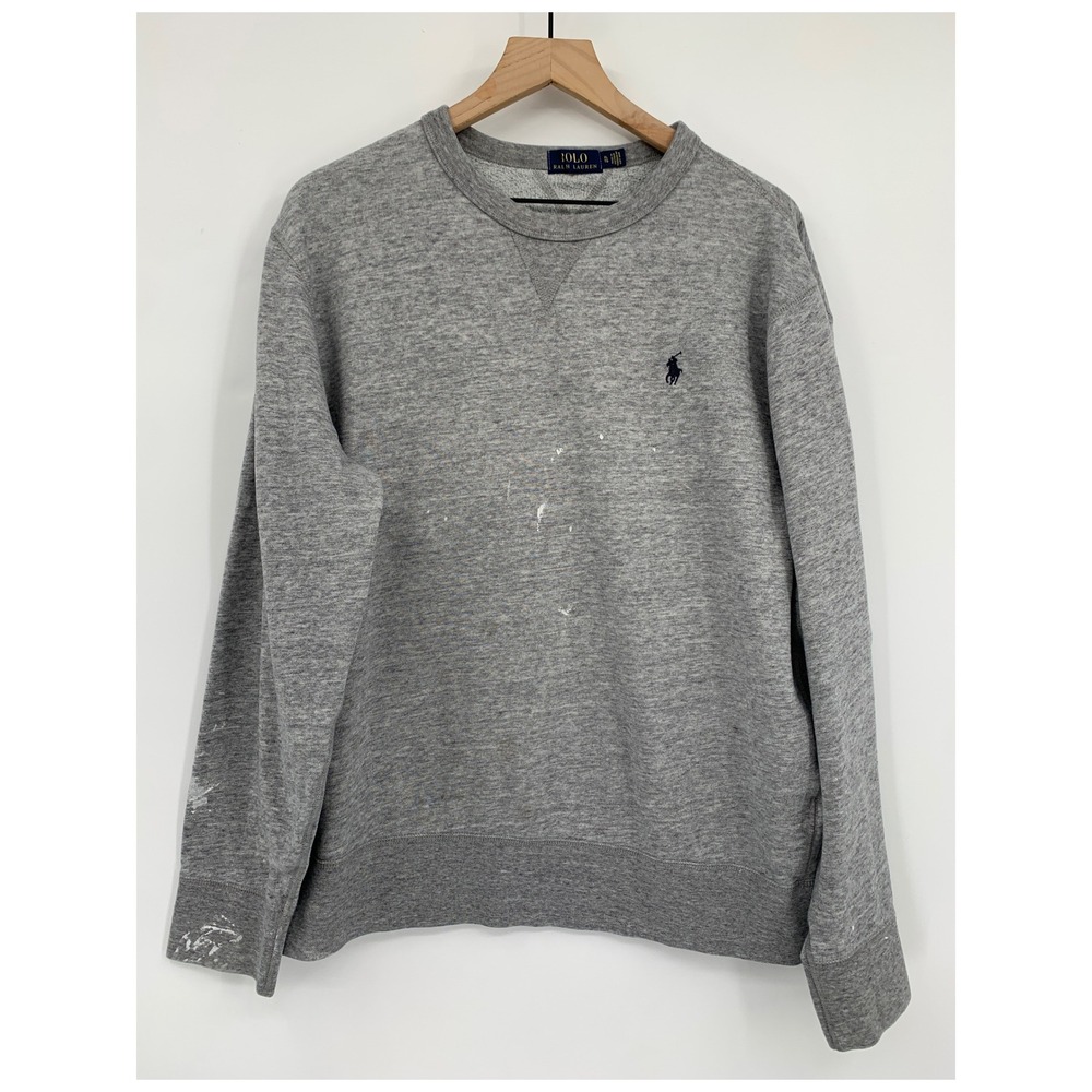 Polo Ralph Lauren Sweatshirt Mens XL Gray Painted Distressed Crewneck Pullover